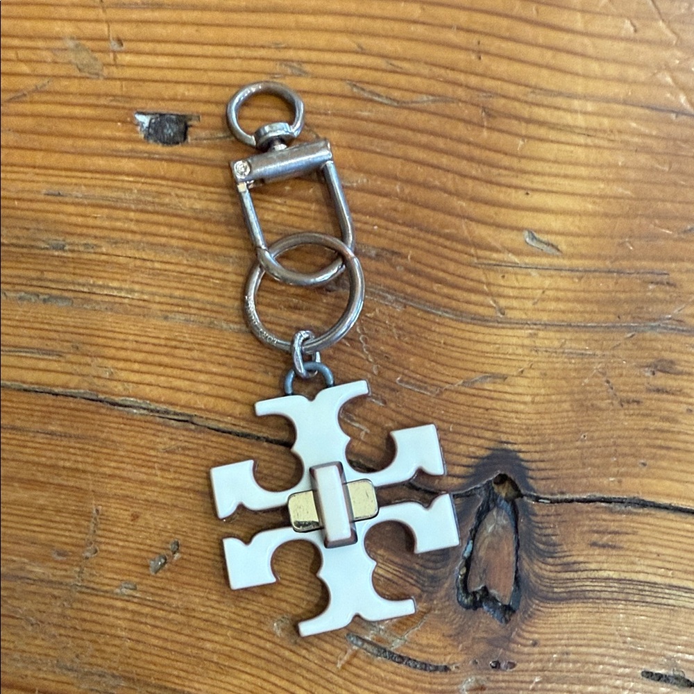 Tory Burch Kira Lock Key Fob White and Gold Keychain